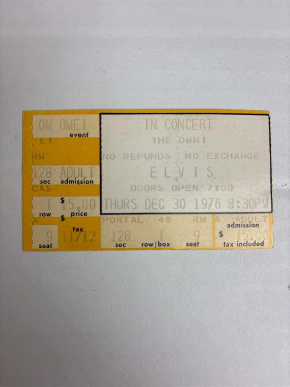 Elvis Presley Concert Ticket Stub 1976 December 30 Omni Atlanta Georgia Music